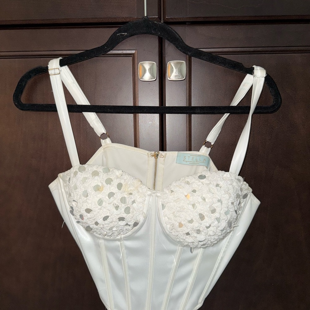 Stellah White Sequin Corset Bra